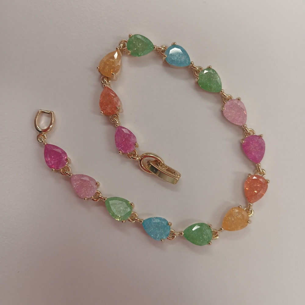 New 18k GoldPlated Marquis Teardrop Galaxy Candy Crush Stones Bracelet 7.5"